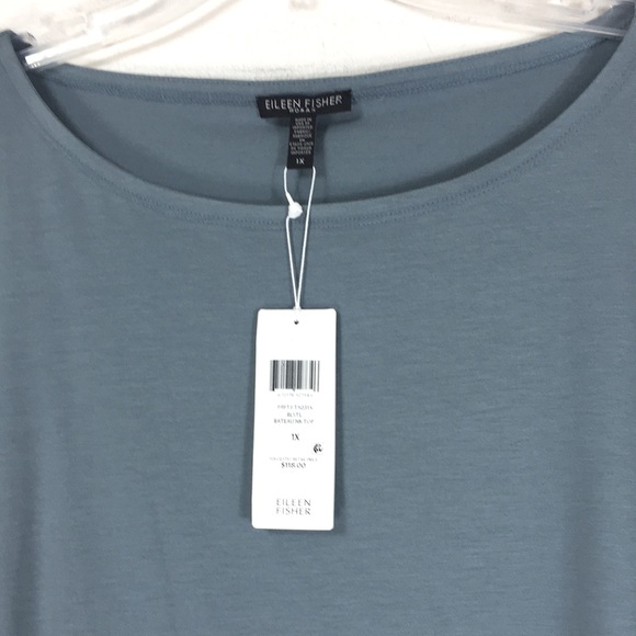 EILEEN FISHER Tencel Blue Jersey Bateau Neck Top - Picture 3 of 5